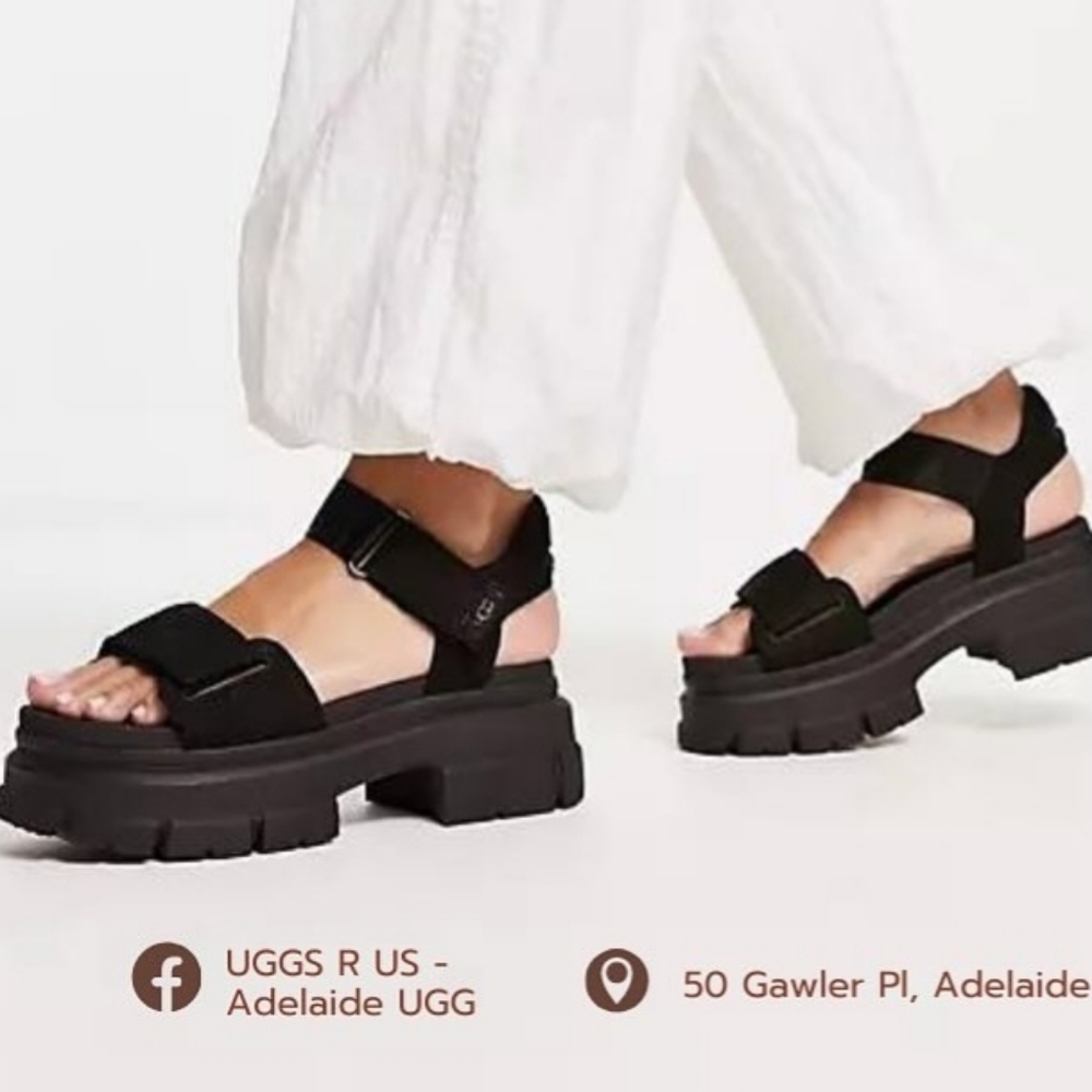 EUC UGG Ashton Ankle Sandal, Black, Size 10